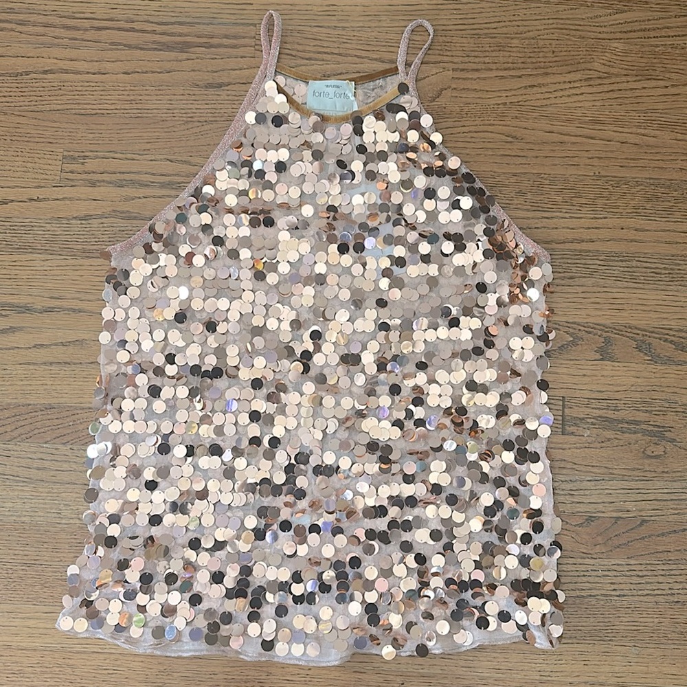 Forte Forte Sequin Embellished Top Rose Gold PINK Womens Size 2 US 6